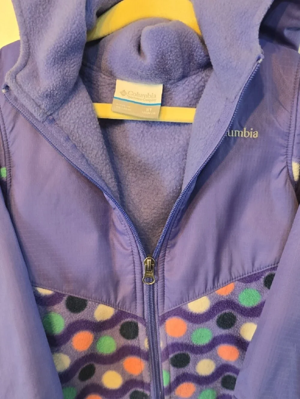 Columbia Purple Hooded Jacket with Multicolor Polka Dot Trim Toddler Girl